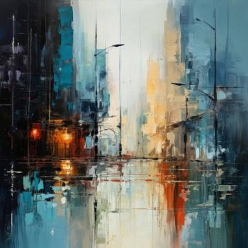 Blue red brown abstract oil painting